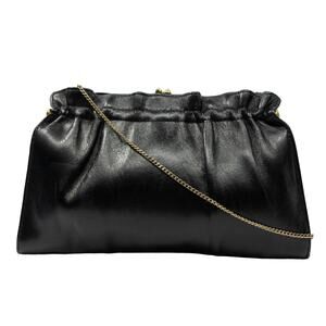 Vintage Purse Black ANDE Gold Frame Kiss Lock Evening Clutch Shoulder Bag